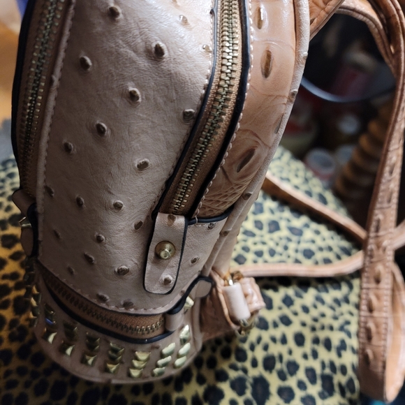 Mini Studded Taupe fashion backpack - Picture 6 of 14